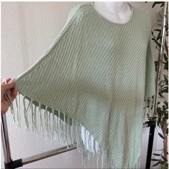 171 Chico’s Teal Cape Sweater Fringe Finley Fringe Poncho Spring - Picture 4 of 10
